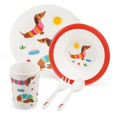 children's melamine dinner set (5 pieces) - sunny sausage dog children's melamine dinner set (5 pieces) - sunny sausage dog