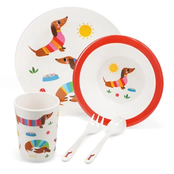 children's melamine dinner set (5 pieces) - sunny sausage dog children's melamine dinner set (5 pieces) - sunny sausage dog