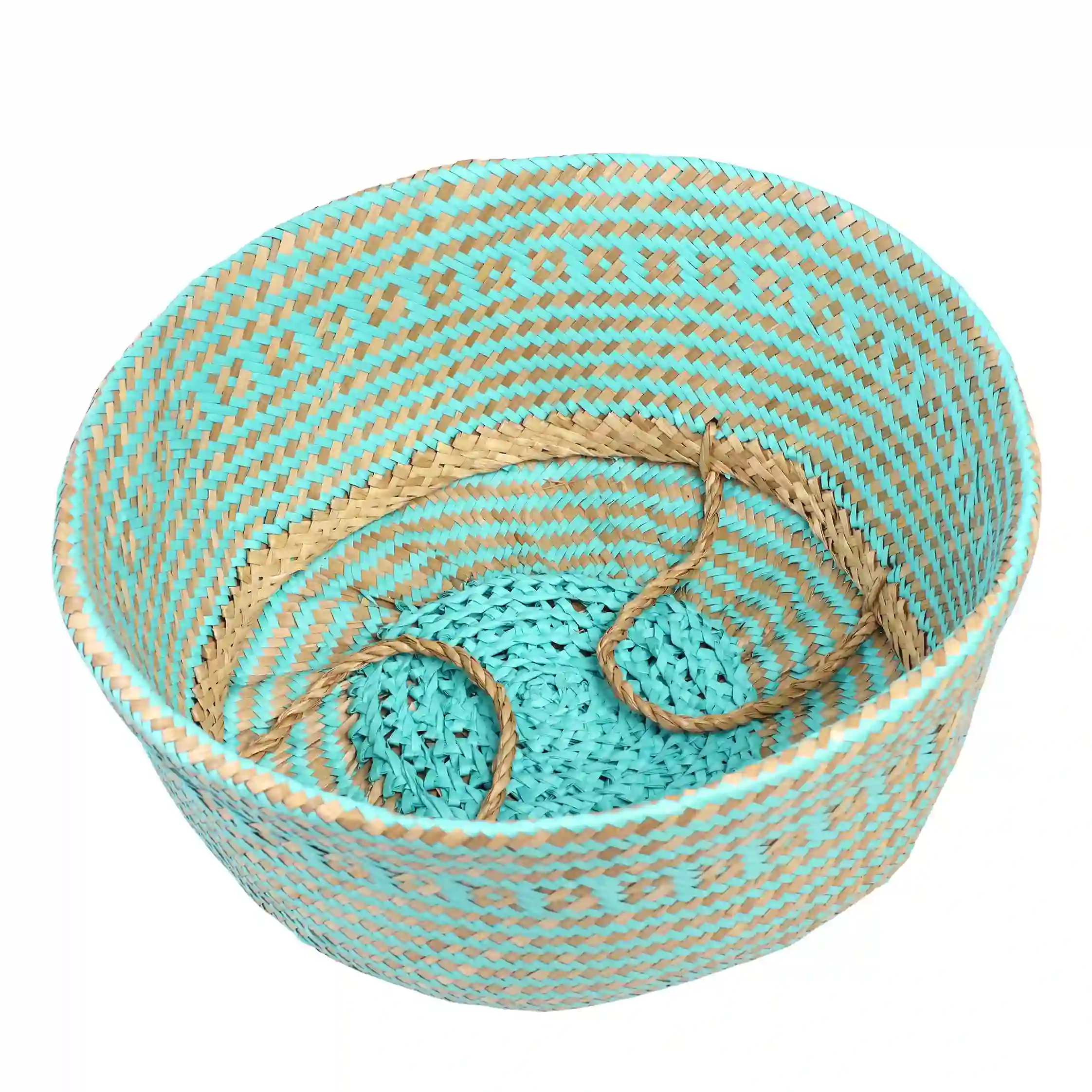 large seagrass basket - turquoise