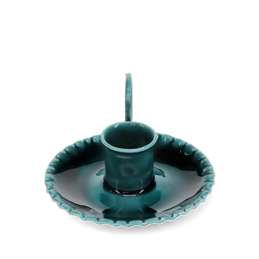 enamel chamberstick candle holder - blue