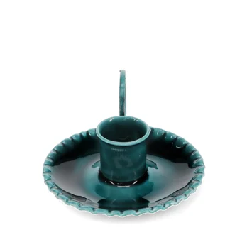 enamel chamberstick candle holder - blue enamel chamberstick candle holder - blue