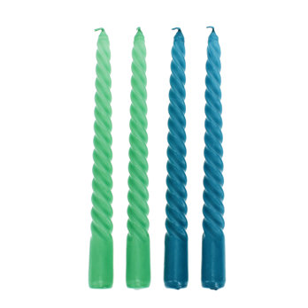 twisted candles (pack of 4) - green and blue
