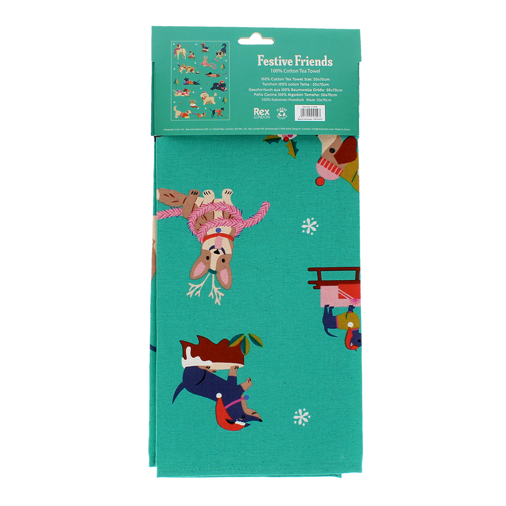 cotton tea towel - festive friends