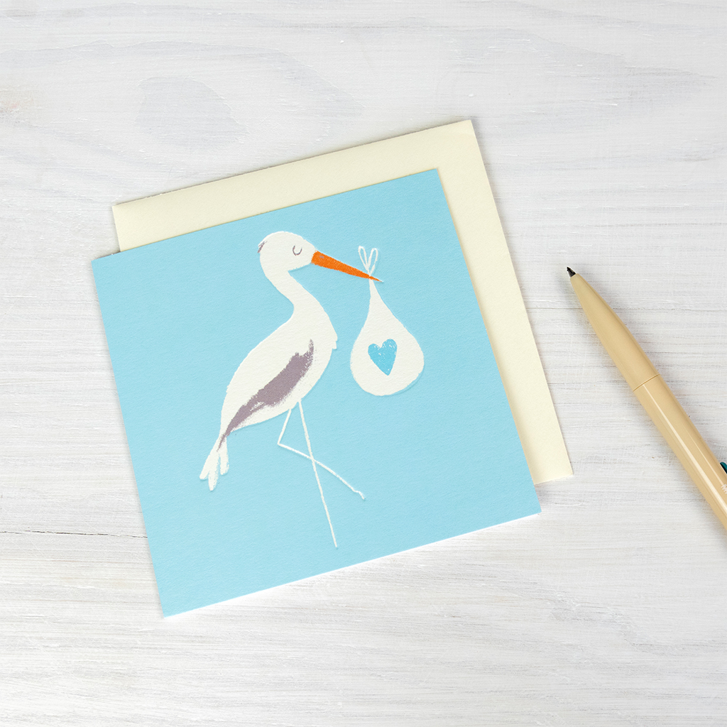 greetings card - blue stork