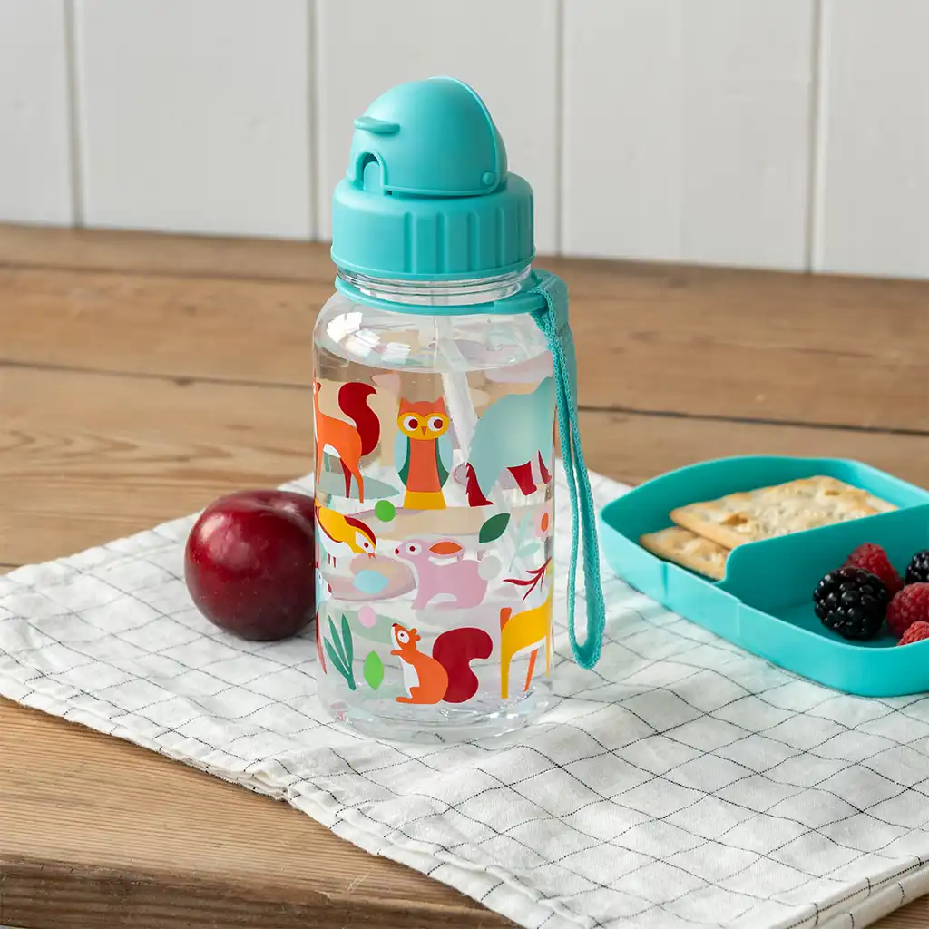 children's water bottle with straw 500ml - woodland