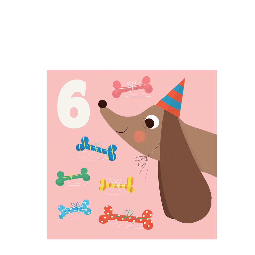 birthday card - dog and bones 'six'