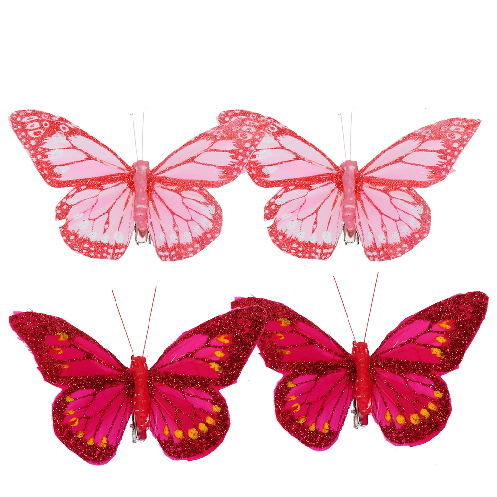 feather butterfly clip-on decorations (set of 4) - 12cm x 6cm