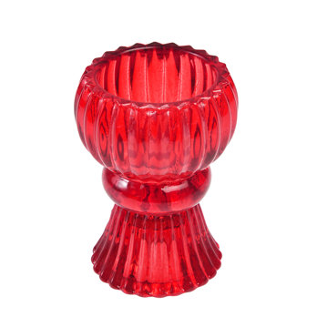 double ended glass candle holder - red