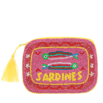 handcrafted beaded makeup bag - sardines