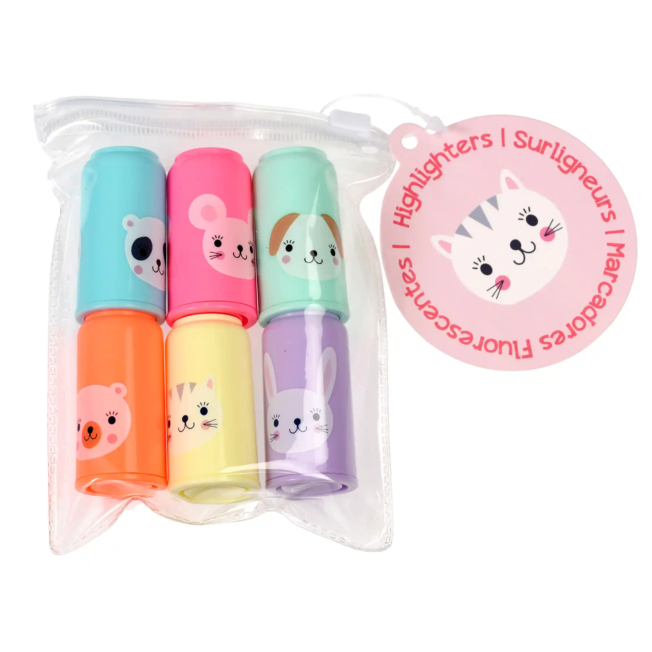 mini animal highlighters (pack of 6)