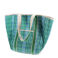 recycled woven tote bag with canvas handles - blue and green