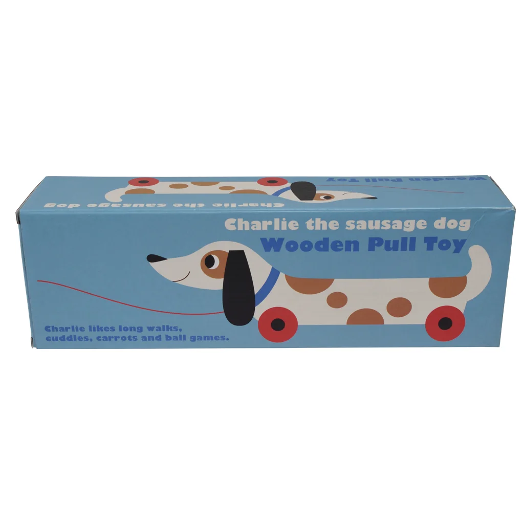 wooden pull toy - charlie the sausage dog