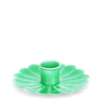 enamel flat flower candle holder - green