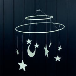 glow in the dark hanging mobile - moon and stars