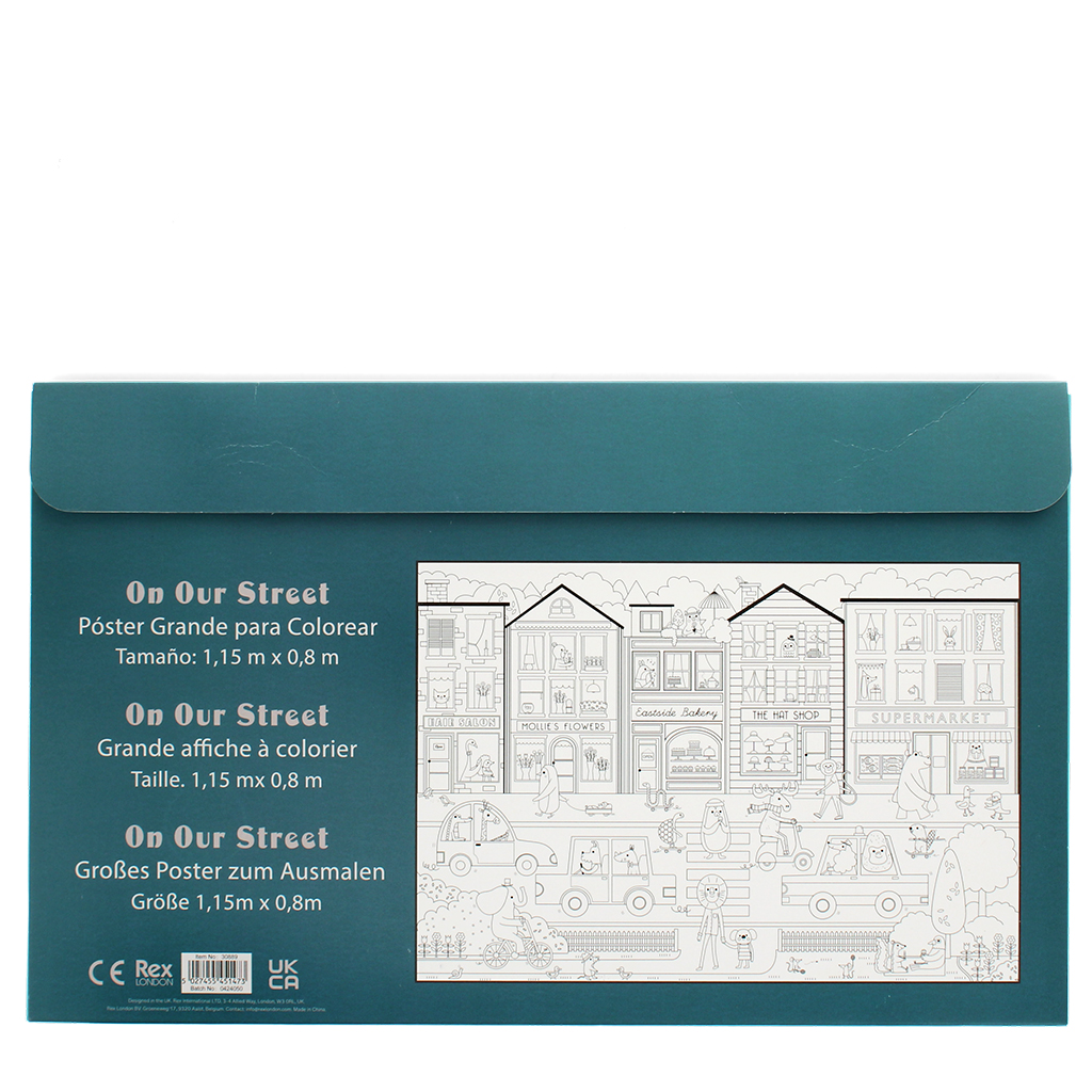 large colouring poster with pencils - on our street