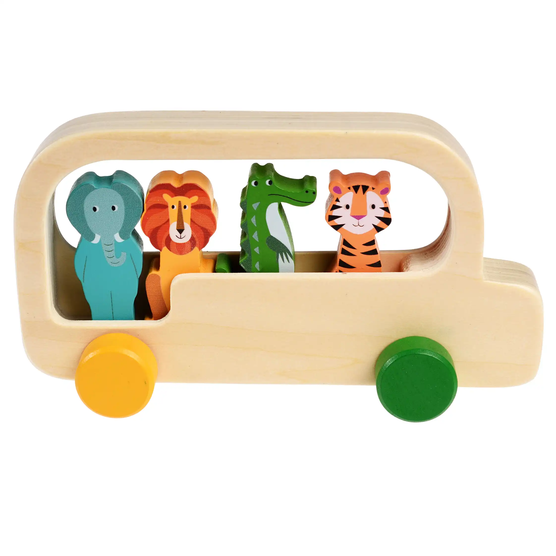 wooden bus toy - colourful creatures