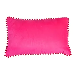 velvet pom pom cushion - pink