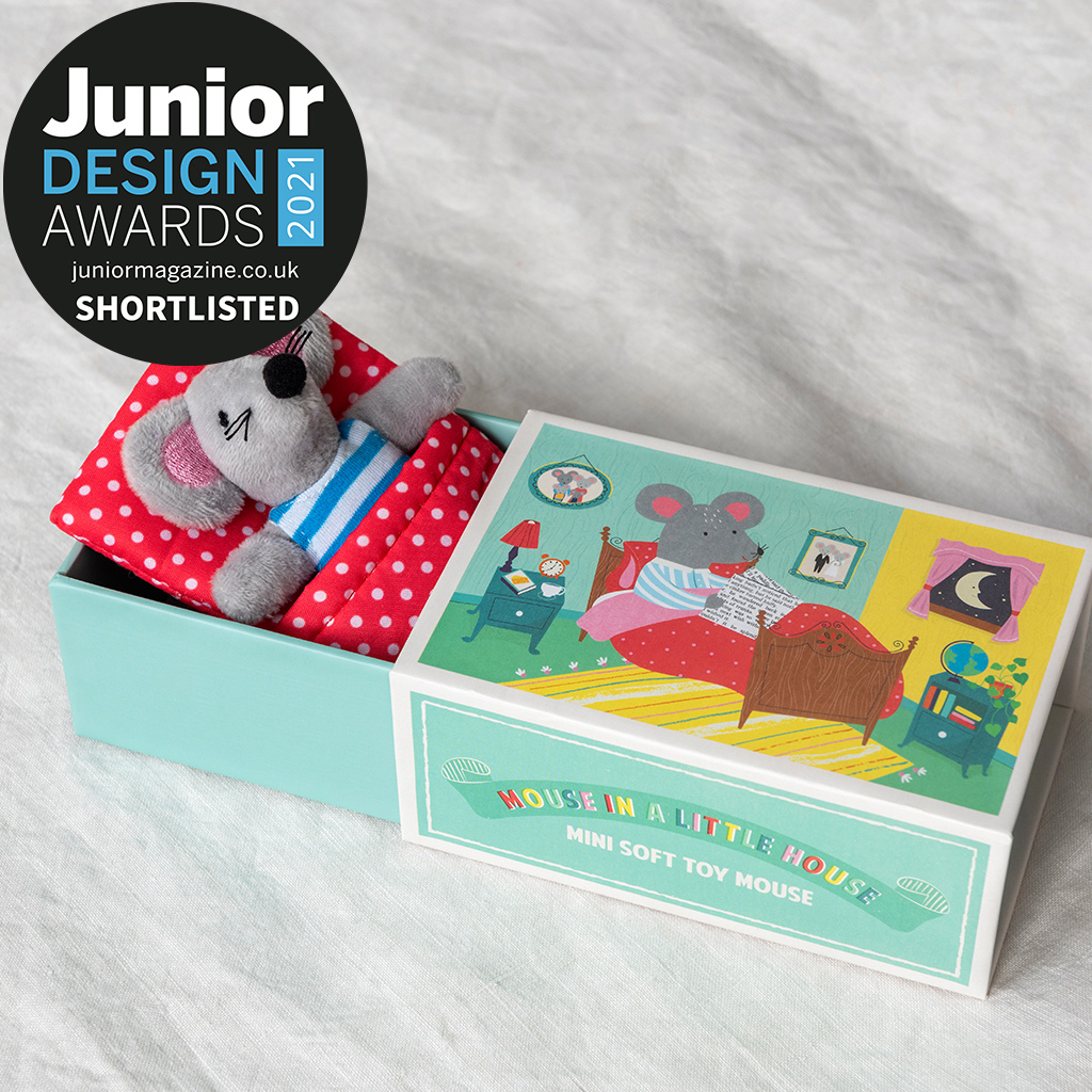 mini soft toy in a little box - mouse in a house