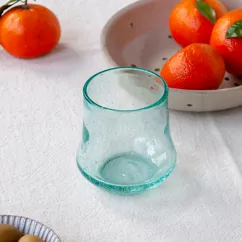 vaso de vidrio soplado a mano con burbujas - azul