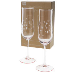 etched star champagne glasses 200ml (set of 2) - pink