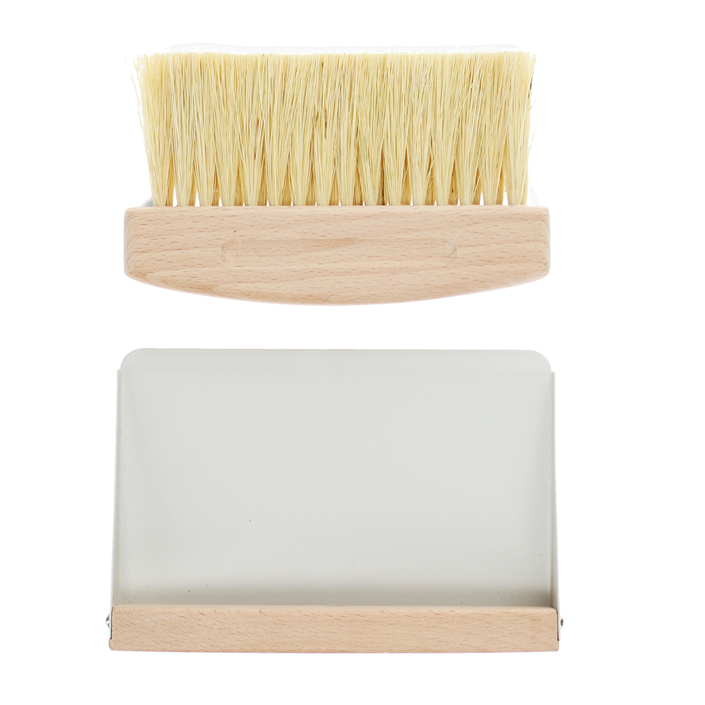 wooden table brush and pan set - soft grey