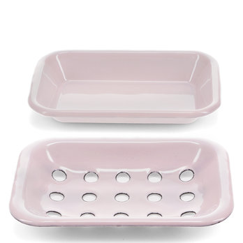 two-part enamel soap dish - pink