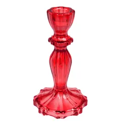 tall glass candle holder - red