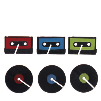 tonträger-getränkemarker (6-er set) - schallplatte und kassette