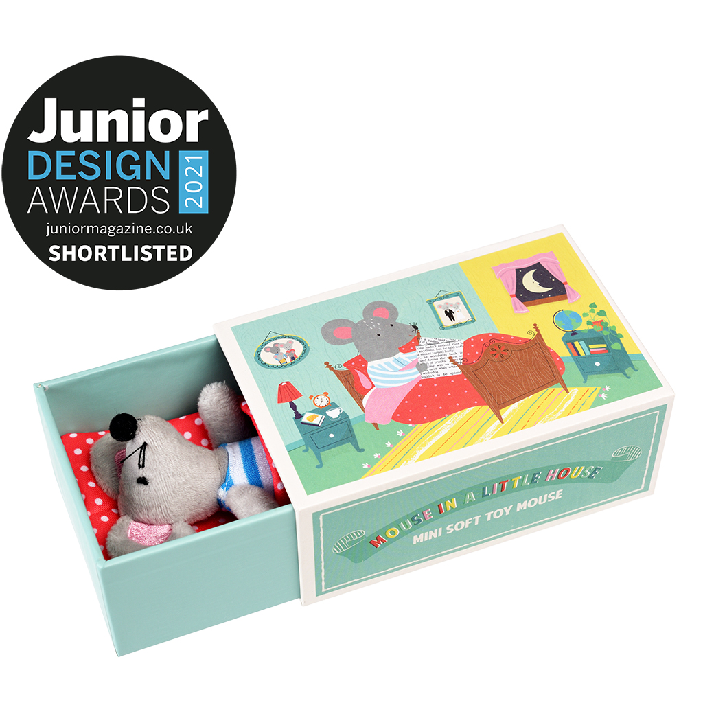 mini soft toy in a little box - mouse in a house