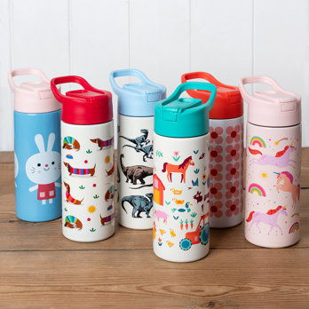 stainless steel bottle with push button lid 500ml - dinosaur