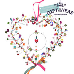 herz-dekoration mit perlen 17 x 17 cm - mehrfarbig