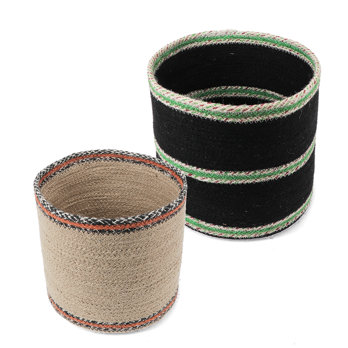 round jute storage baskets (set of 2) - natural & black