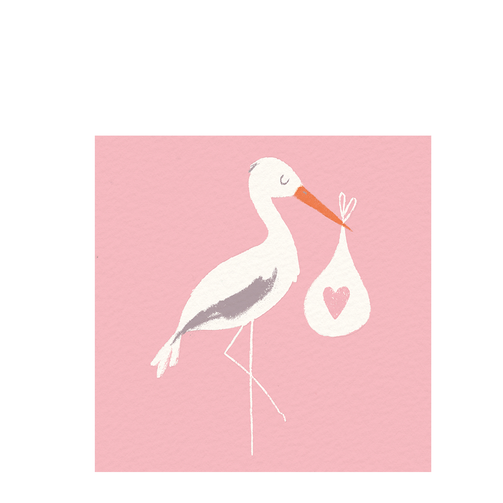 greetings card - pink stork