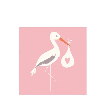 greetings card - pink stork greetings card - pink stork