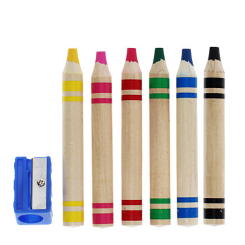 gros crayons de bois avec taille-crayon (lot de 6)