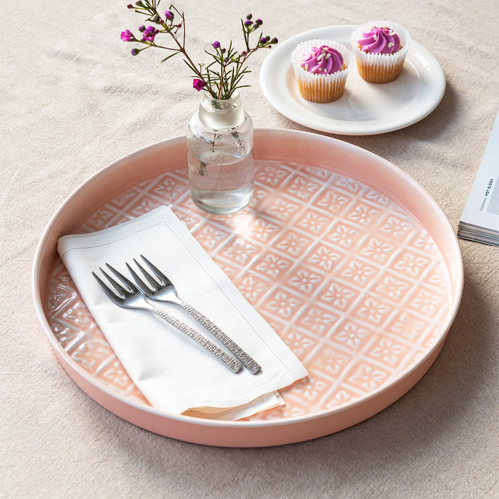 round enamel trinket tray (30cm) - soft pink