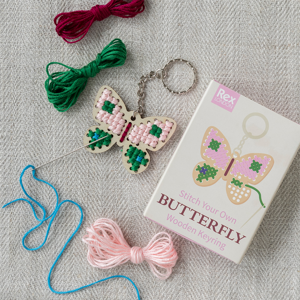 stitch your own wooden keyring - butterfly