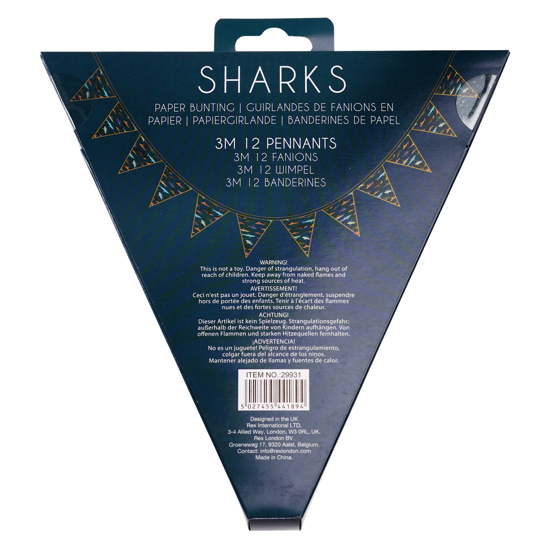 paper bunting (3 metres) - sharks