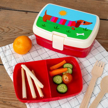 lunchbox mit fach - sunny sausage dog