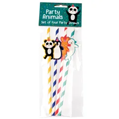 party straws (pack of 4) - party animals