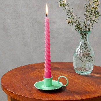enamel chamberstick candle holder - green