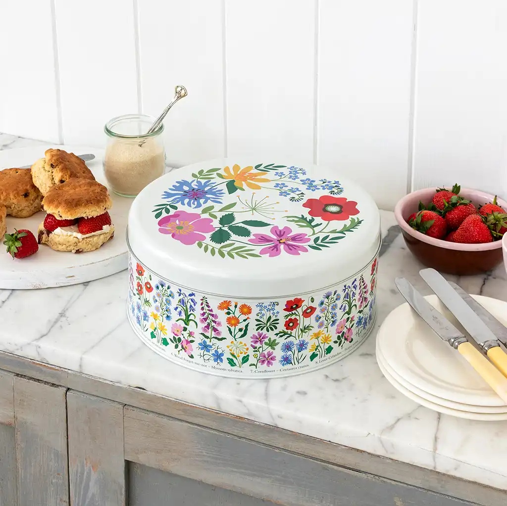 round cake tin - wild flowers