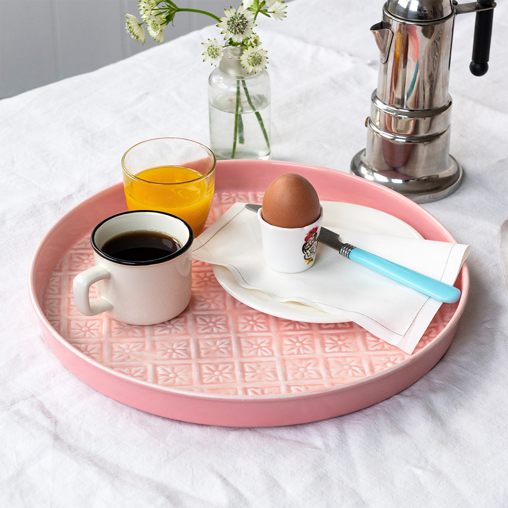 round enamel trinket tray (30cm) - pink