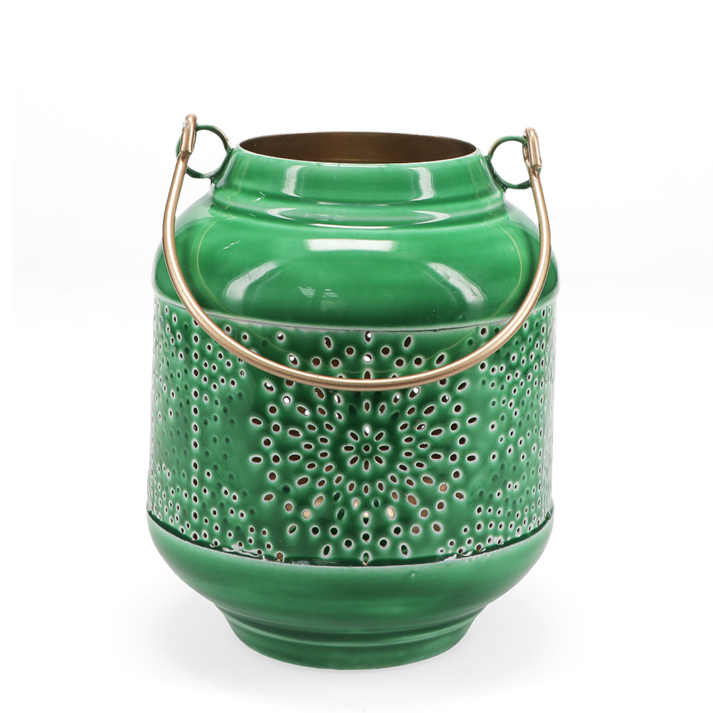 enamel tealight lantern - dark green