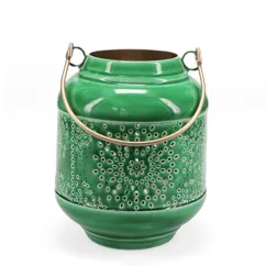 enamel tealight lantern - dark green enamel tealight lantern - dark green
