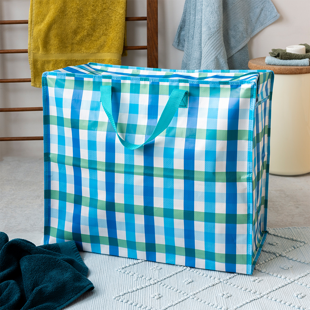jumbo storage bag - blue gingham