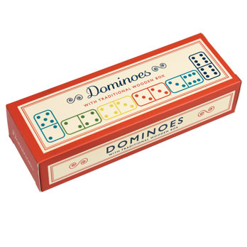 wooden box of dominoes