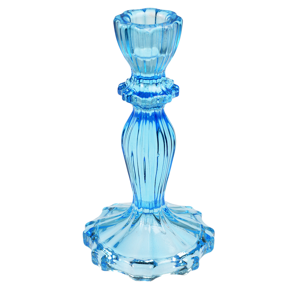 tall glass candle holder - blue