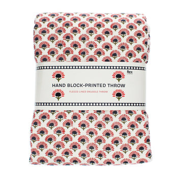 hand block-printed snuggle throw (120 x 160cm) - red flower
