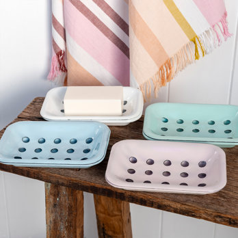 two-part enamel soap dish - pink